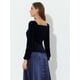 thumbnail image 3 of Blusa De Terciopelo De Color Sólido De Manga Larga Con Cuello Cuadrado Y Traje Navideño Para Mujer Azul Profundo M, 3 of 5
