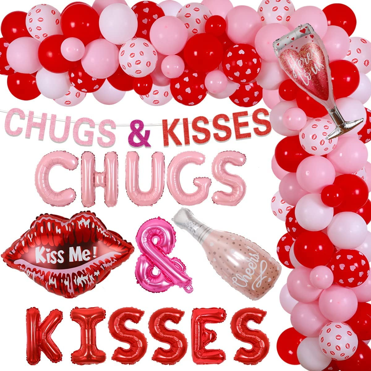 Valentines Day Balloon Garland Decoration Chugs and Kisses Balloon