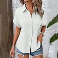 thumbnail image 2 of ORT Womens Button up Linen Shirt Short Sleeve Shirts Summer Fashion Cotton Linen Shirt Top Blouses with Pocket(White,M), 2 of 8