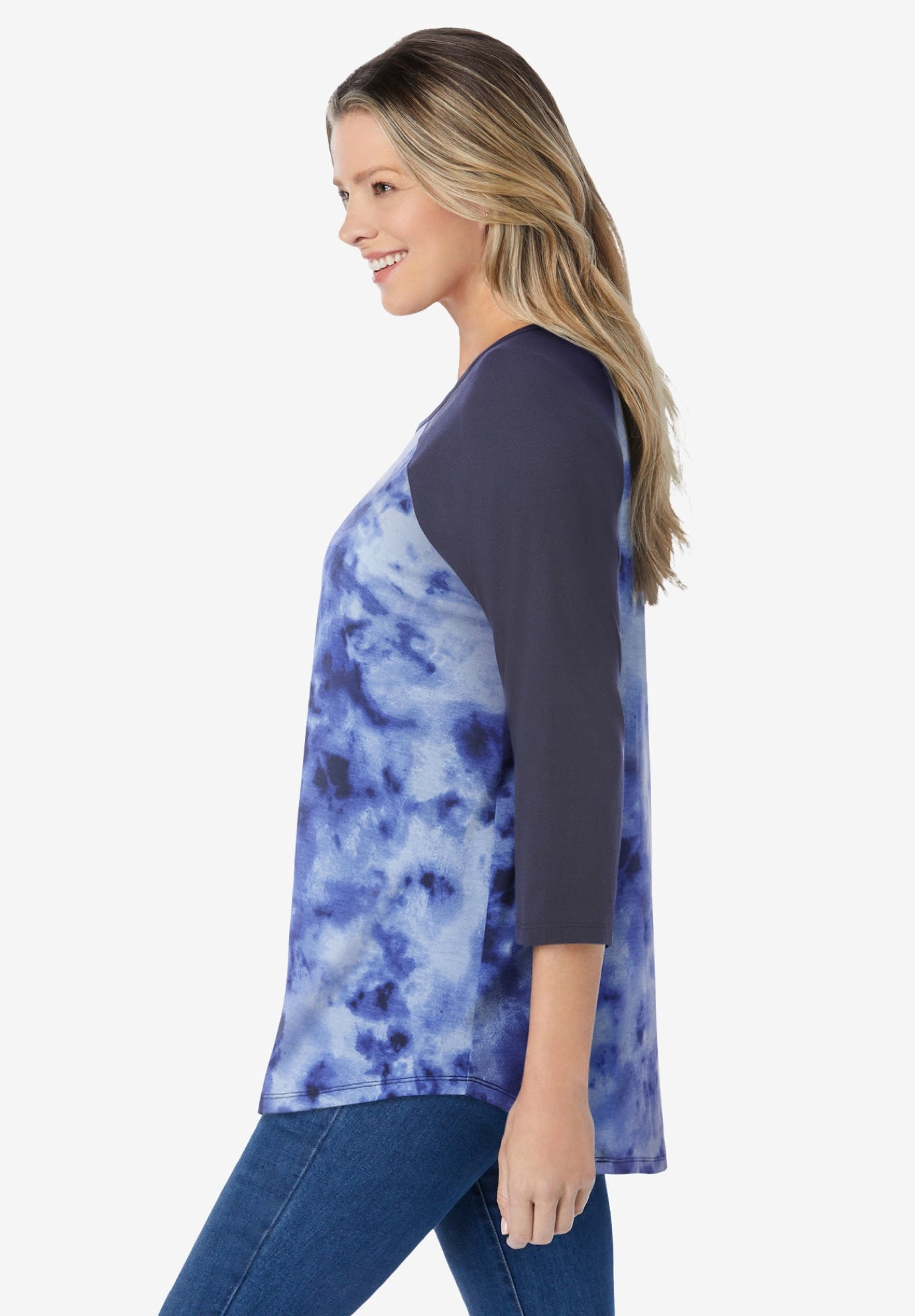 Woman Within Plus Size Three-Quarter Sleeve Baseball Tee