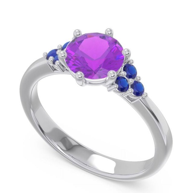 2.20 Carat Forme Ronde Améthyste & Saphir Bleu Nouvelle Bague de Proposition de Conception pour Son 14K Or Blanc Taille 11.5 par Diamond-Capitals