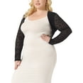 thumbnail image 2 of Unique Bargains Women Plus Size Sheer Open Front Cropped Long Sleeve Lace Cardigan 2X Black, 2 of 6