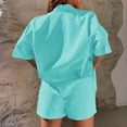 thumbnail image 4 of PEASKJP Summer Casual Short Sets Women's Shirt and Shorts Set Short Sleeve Casual Summer Outfits (Blue,L), 4 of 5