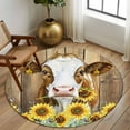 thumbnail image 3 of Round Rugs 8 Ft, Farmhouse Cow Non Slip Area Rugs for Kitchen Bedroom Entryway, Vintage Country Sunflower Brown Wood Washable Carpet Runner Rug Floor Mats for Bedroom Home Decor, 3 of 9
