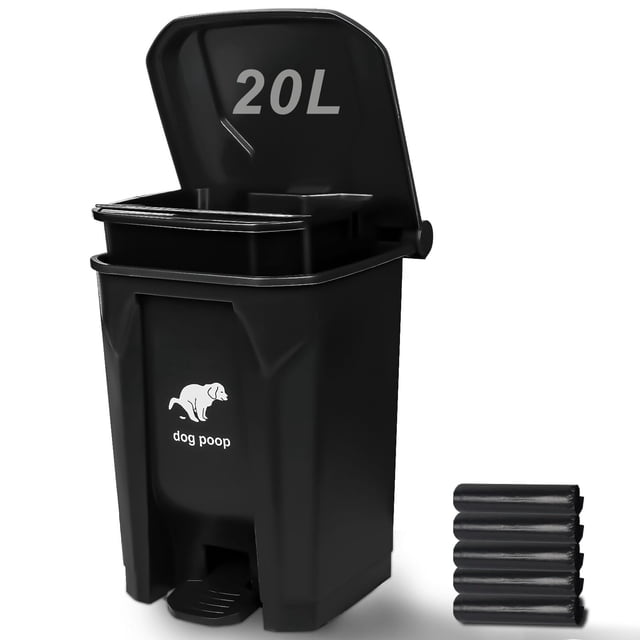 Bote de basura para excrementos de perro Uppcasir de 20 litros con pedal y 100 bolsas, color negro