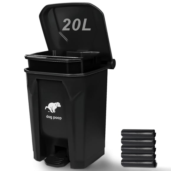 Bote de basura para excrementos de perro Uppcasir de 20 litros con pedal y 100 bolsas, color negro
