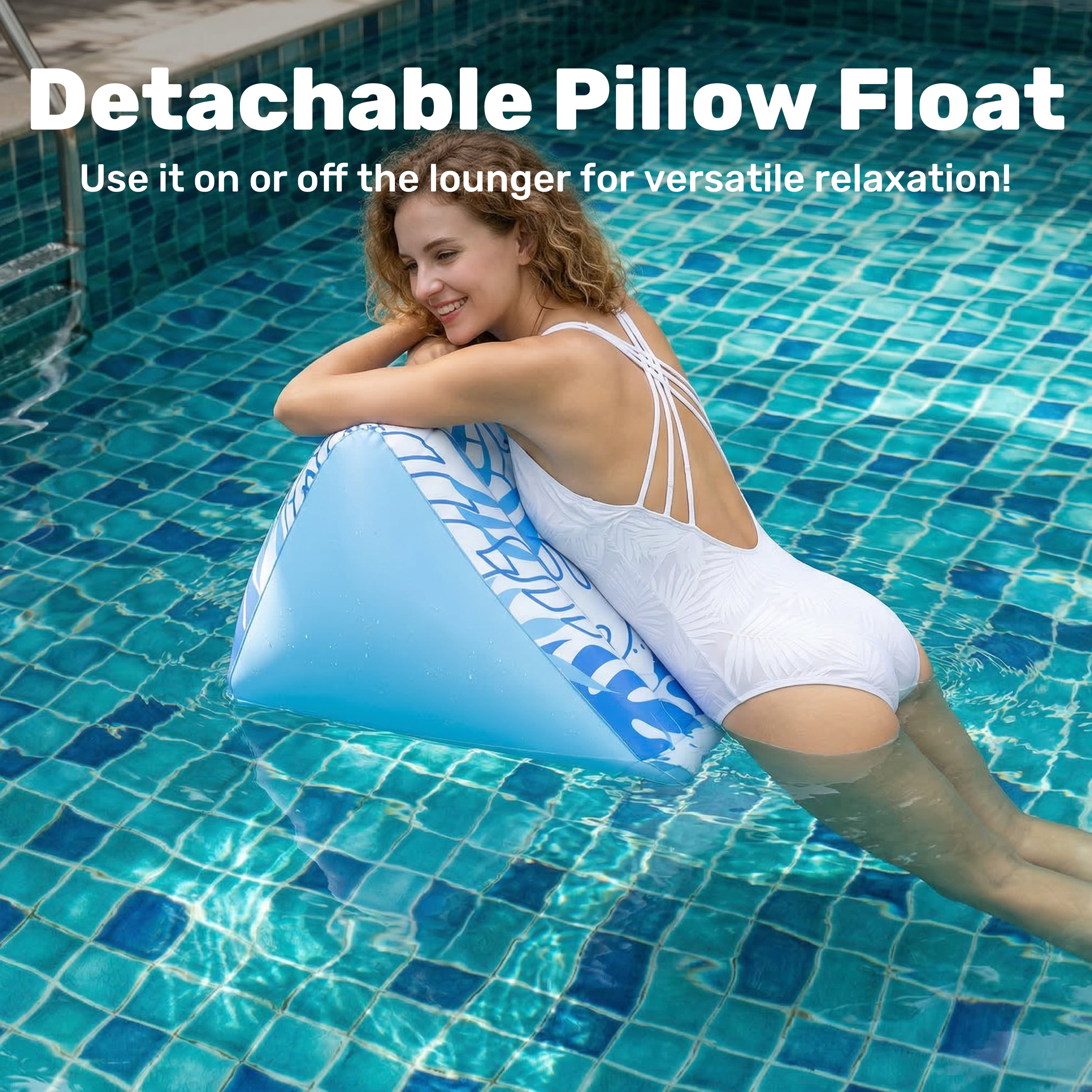 Joyfy Inflatable Pool Floats for Adults, 72" x38'' Daybed Pool Lounger Adults with Cup Holders, Adjustable Backrest Tanning Lounger Chair, Ultra-Comfort Pool Floaties Raft Lake Beach Float(Blue)