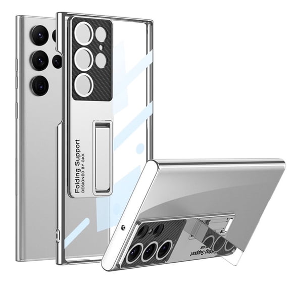 Compatible with Samsung Galaxy S23 Plus Transparent Electroplate Case with Kickstand HD Clear Slim Hard PC Case-Silver
