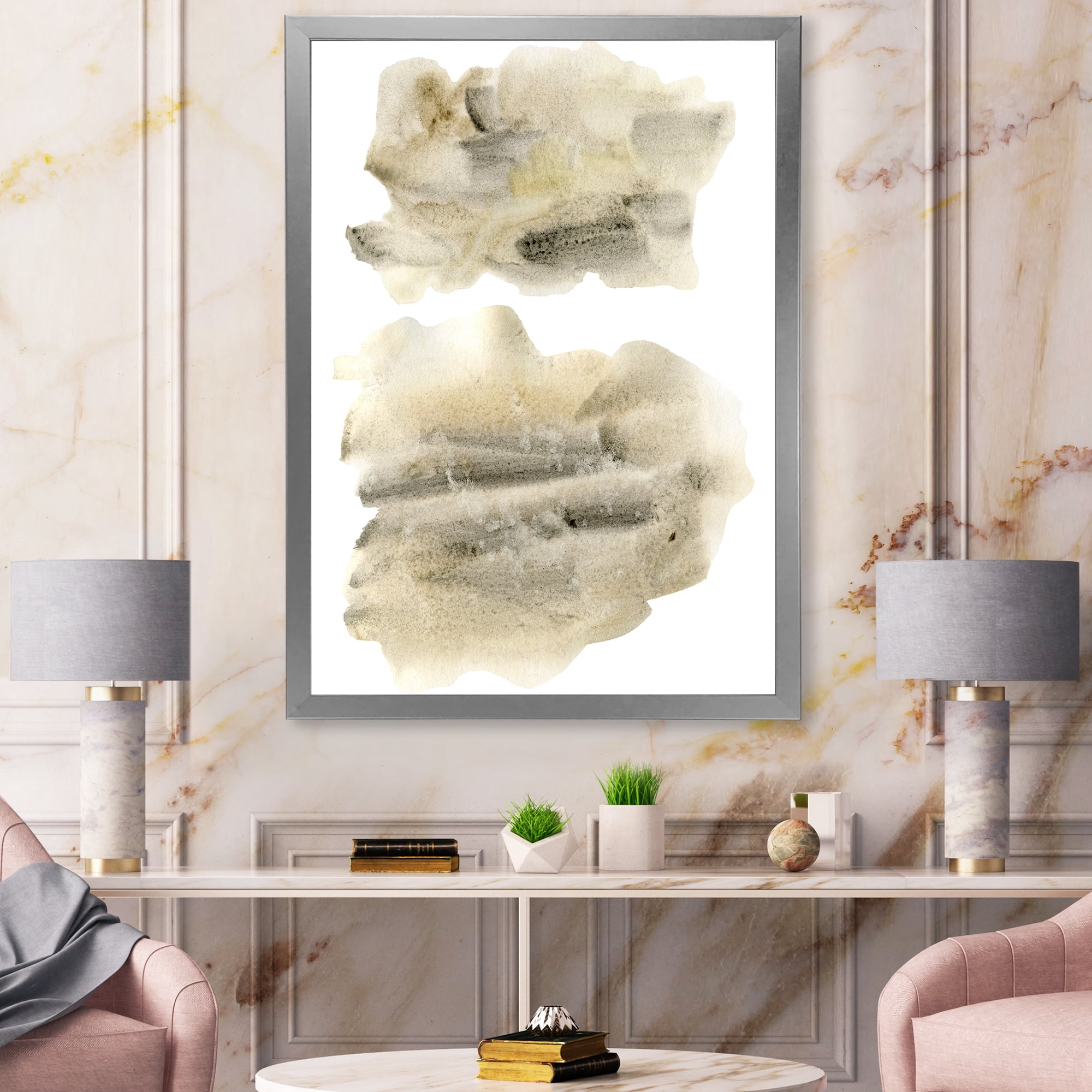 Designart 'Beige and Black Clouds' Modern Framed Art Print