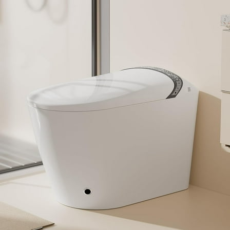 WinZo Smart Toilet with Bidet, 17 inch Comfort Seat Height, Auto Open/Close Foot Kick Flush Heated Seat, LED Night Light, 1.28 GPF Multiple Cleaning Modes (White)