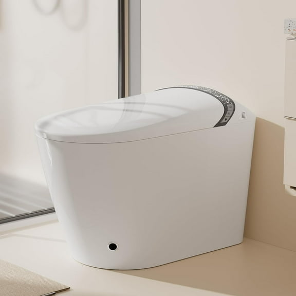 WinZo Smart Toilet with Bidet, 17 inch Comfort Seat Height, Auto Open/Close Foot Kick Flush Heated Seat, LED Night Light, 1.28 GPF Multiple Cleaning Modes (White)