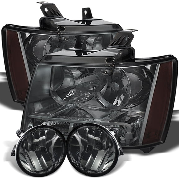 AKKON - Fits 2007-2014 Suburban Tahoe Avalanche Smoke Headlights Smoked Bumper Fog Lamps
