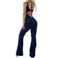 thumbnail image 2 of Womens Backless Flare Jumpsuit with Bra Tummy Control Cutout Romper Workout Outfit Sleeveless Unitard One Piece Backless Bodysuit Bell Bottoms Flare Jumpsuits Gym Yoga Rompers,NavyS, 2 of 5
