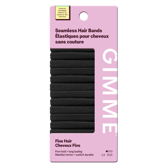 Gimme Beauty Seamless Hair Ties for Fine Hair, Ponytail Holder, Black, 12 Count