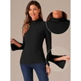 thumbnail image 2 of DARING DIVA Women's Split Long Sleeves Basic Casual Turtleneck Tops XS Black, 2 of 6