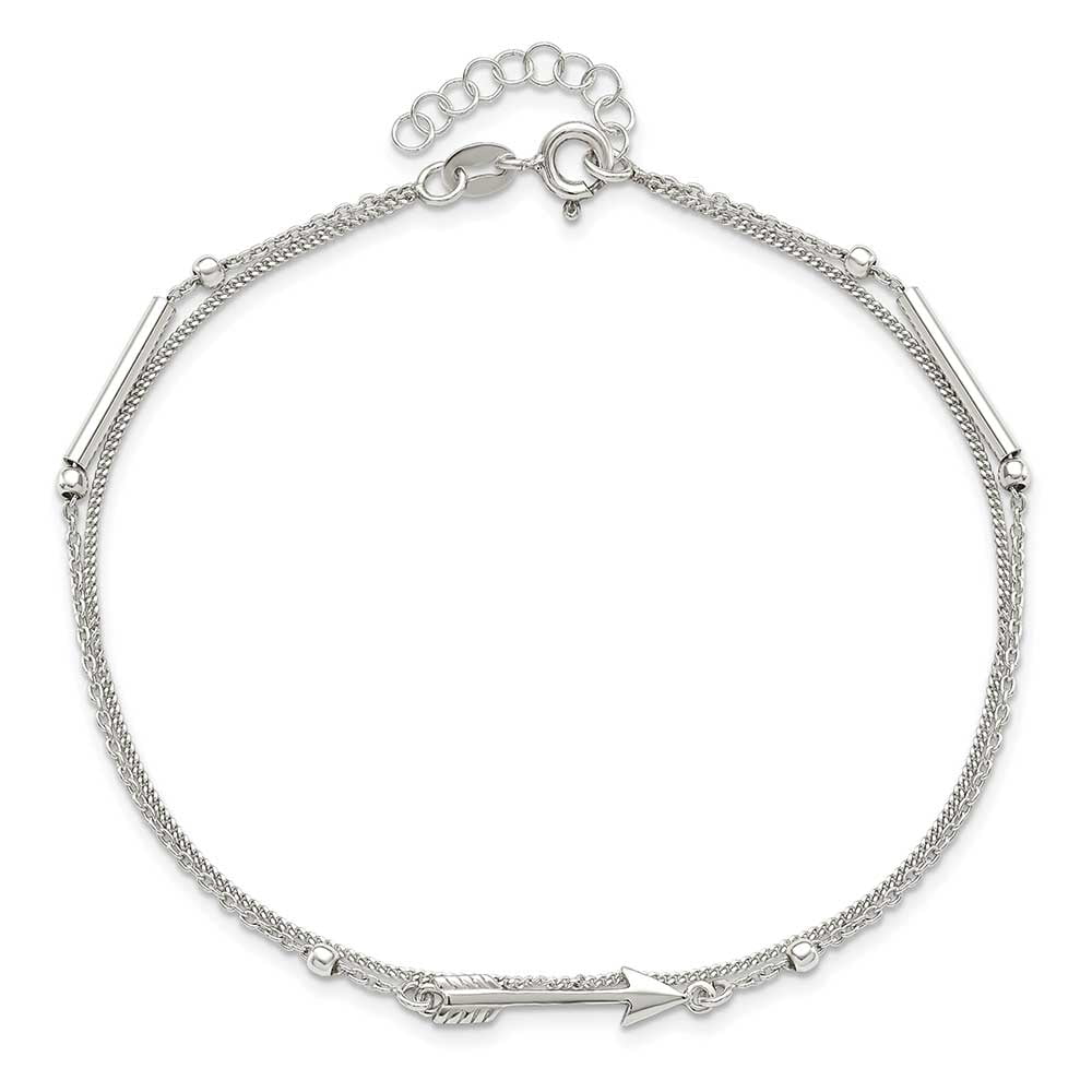 Finest Gold Sterling Silver 2-strand Arrow 9 in. Plus 1 in. Extender - Total 10 in. Anklet