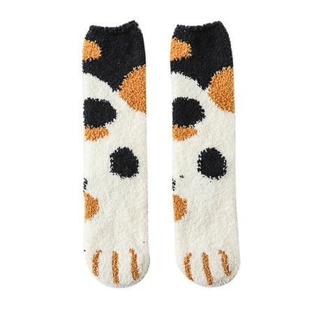 

Yyeselk Women Lovely Cat Claw Coral Thickening Cotton Middle Stockings Socks