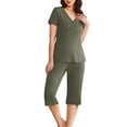 thumbnail image 6 of Feancey Soft Pjs for Women Set Summer Short Sleeve V Neck Pajama and Capri Pant Lounge Sets Solid Color Loose Sleepwear 2 Piece Outfits Sale Of The Day Army Green L, 6 of 10