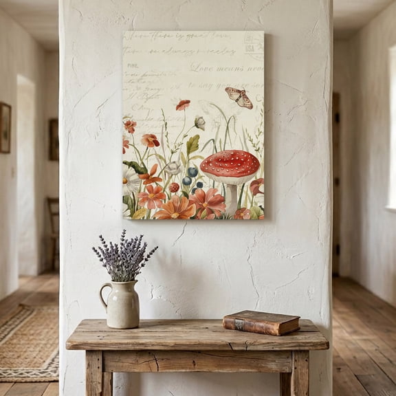 Ships Next Day Canvas Wall Art 8"x10", Vintage Spring Floral Wood Framed Canvas Print Painting, Summer Botanical Red Ready to Hang Small Picture Wall Decor for Home Bathroom Nursery Office