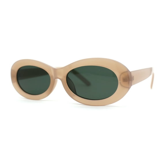 Womens Oval Thick Plastic Mod Fashion Plastic Sunglasses Beige Green
