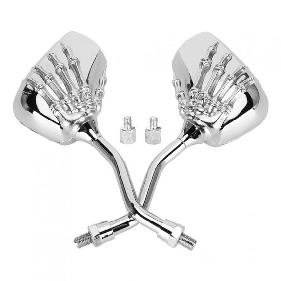 Mirror 2pcs Motorcycle Chromed Rearview Mirrors 8mm 10mm Thread Skeleton Skull Hand Handlebar Reflector