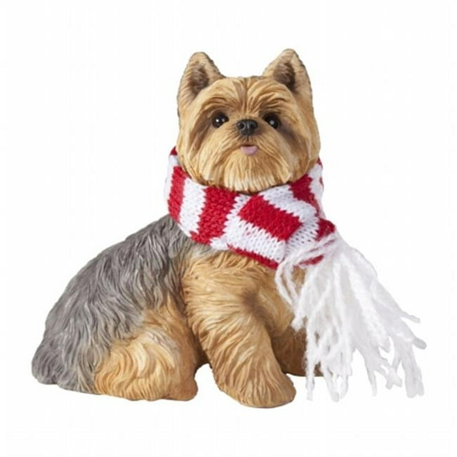 Yorkshire Terrier avec Foulard Rouge et Blanc Sculpture d'Ornement de Noël