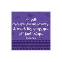 His Wings Refuge Purple Feathers 12 x 12 Wood Wall Sign Plaque