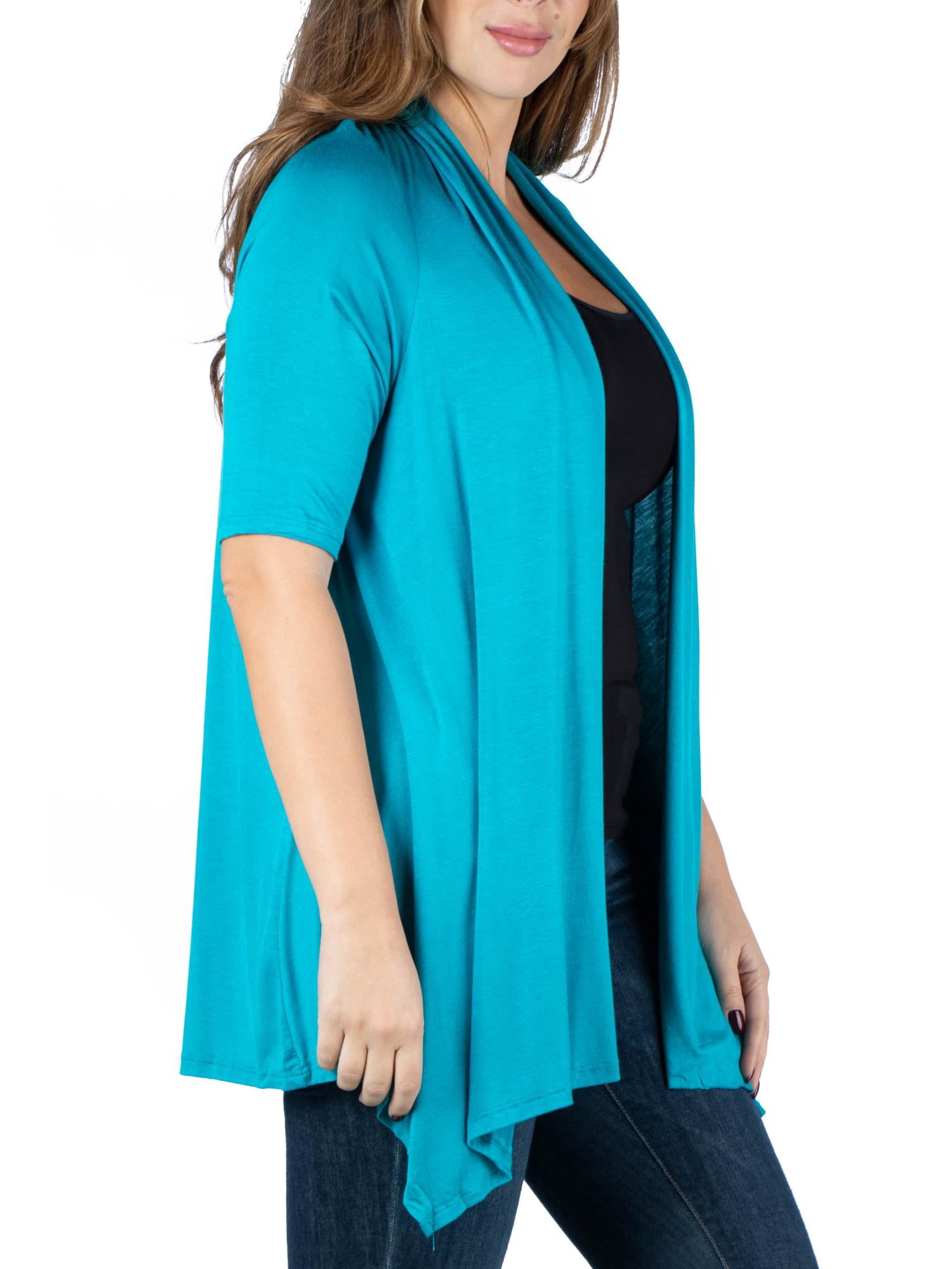 24seven Comfort Apparel Plus Size Elbow Length Sleeve Open Front Cardigan