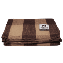 McGuire Gear Bunkhouse Plaid Blanket, Wool Blend, 64" x 90", Light Brown/Brown