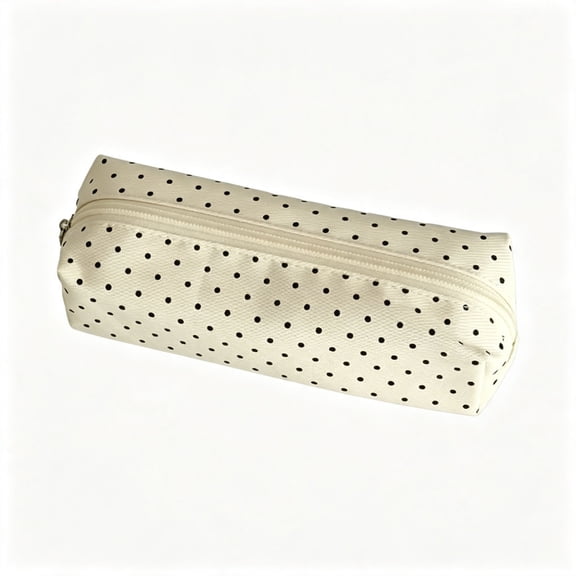 Cute Polka Dot Pencil Case Aesthetic Pencils Pouch (Beige) | Y2K Large Capacity Pencils Case Vintage Pen Pencil Pouch Makeup Pouchs Cute Supplies