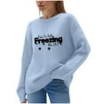 thumbnail image 2 of Zedker Oversized Sweaters for Women Printing Winter Crewneck Pullover Soft Knit Long Sleeve Top Casual Loose Fit Clothes,Plus Blue XL, 2 of 6