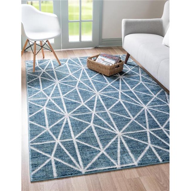 Unique Loom 3149009 7 x 10 ft. Matrix Trellis Geometric Rectangular Rug, Blue