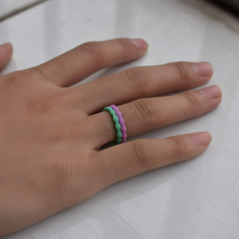 Mokani Colorful Silicone Wedding Rings, Fashion Rubber Band, 10