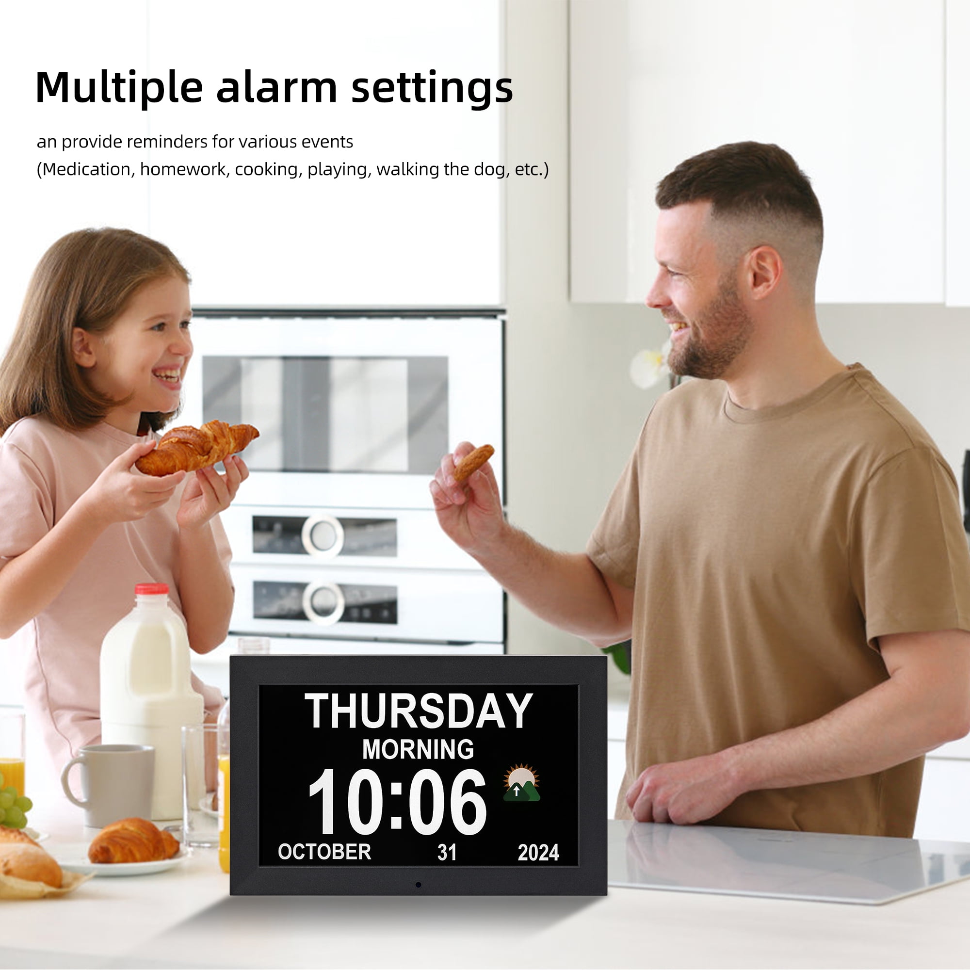 Memwake  Digital Alarm Clock  with date and day ,Multiple Display Modes,digital calendar and dementia alarm clock for 2026 World Cup， for seniors.(10.1-inch Black)