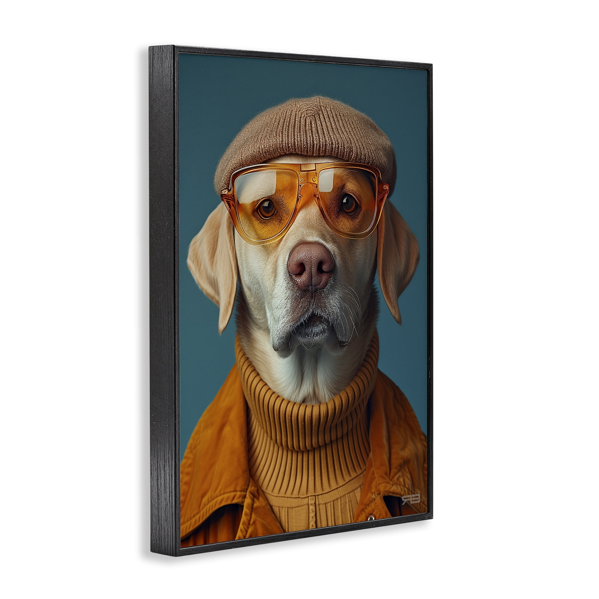 Stupell Industries Dog in Knit Fashion Animals & Insects Painting Black Framed Art Print Wall Art, 16 x 24
