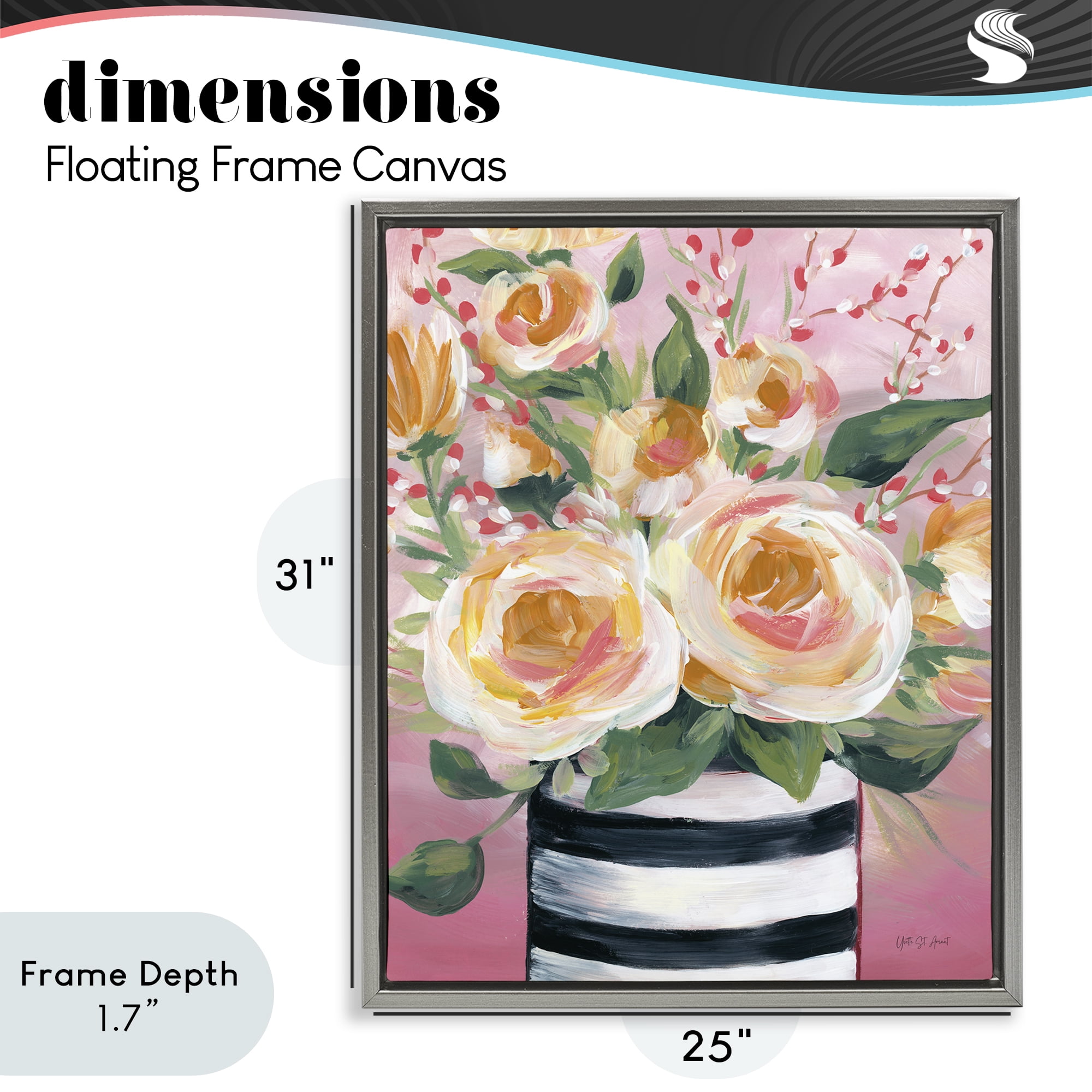 Stupell Industries Spring Blooms in Striped Vase Gray Framed Floater Canvas Wall Art, design by Yvette St. Amant