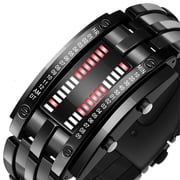 Binary Red LED Digital Watch Waterproof Mens Classic Creative Fashion Plated Wrist Watches