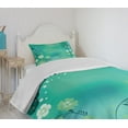 thumbnail image 4 of Ambesonne Green Flower Quilted Bedspread Set 2 Pcs, Dreamy Flora Flows, Twin Size, Pistachio Turquoise, 4 of 6