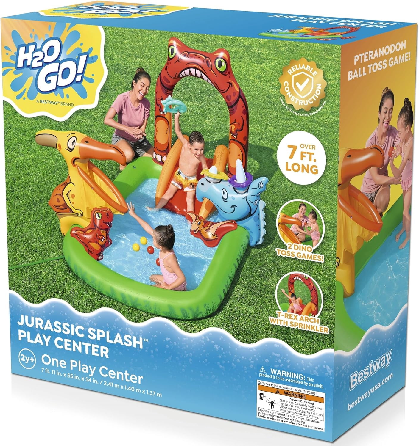 H2OGO! Jurassic Splash Kids Inflatable Water  Center - Outdoor Summer Pool Toy for Children Ages 2+