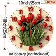 thumbnail image 3 of 2D Flat 1pc 10Inch Wooden Red Tulip Wall Clock with Large White Numerals Beige Face - Dutch-Inspired Dutch Tulip Mechanism, Swiss Movement, 10Inch Wooden Round Clock for, Office, Room, 3 of 7