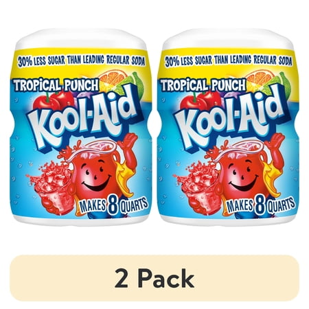 (2 pack) Kool-Aid Drink Mix, 1 Canister, for Flavorful Hydration and Shareable Refreshment, Tropical Punch, Good Source of Vitamin C, Caffeine Free, 19 oz