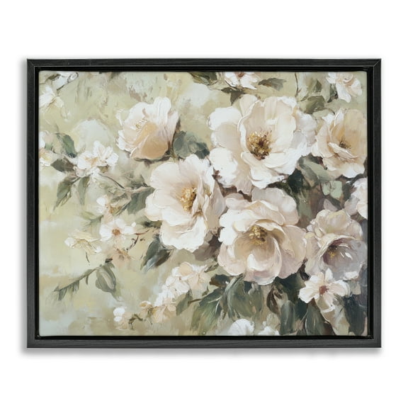 Stupell Industries Cream Dynamic Florals Plants & Flowers Painting Black Floater Framed Canvas Art Print Wall Art, 21 x 17