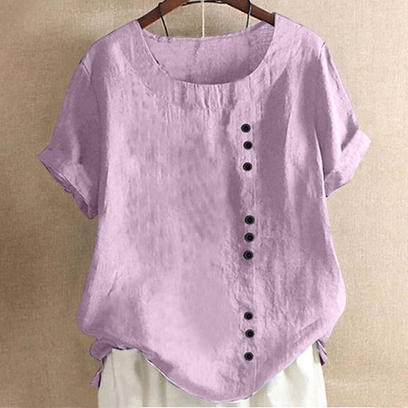 Pohista Summer Tops for Women 2025 Trendy Cotton Women's T-Shirts Vintage Dressy Blouses for Women Plus Women's Short Sleeve Tops V Neck my recent orders