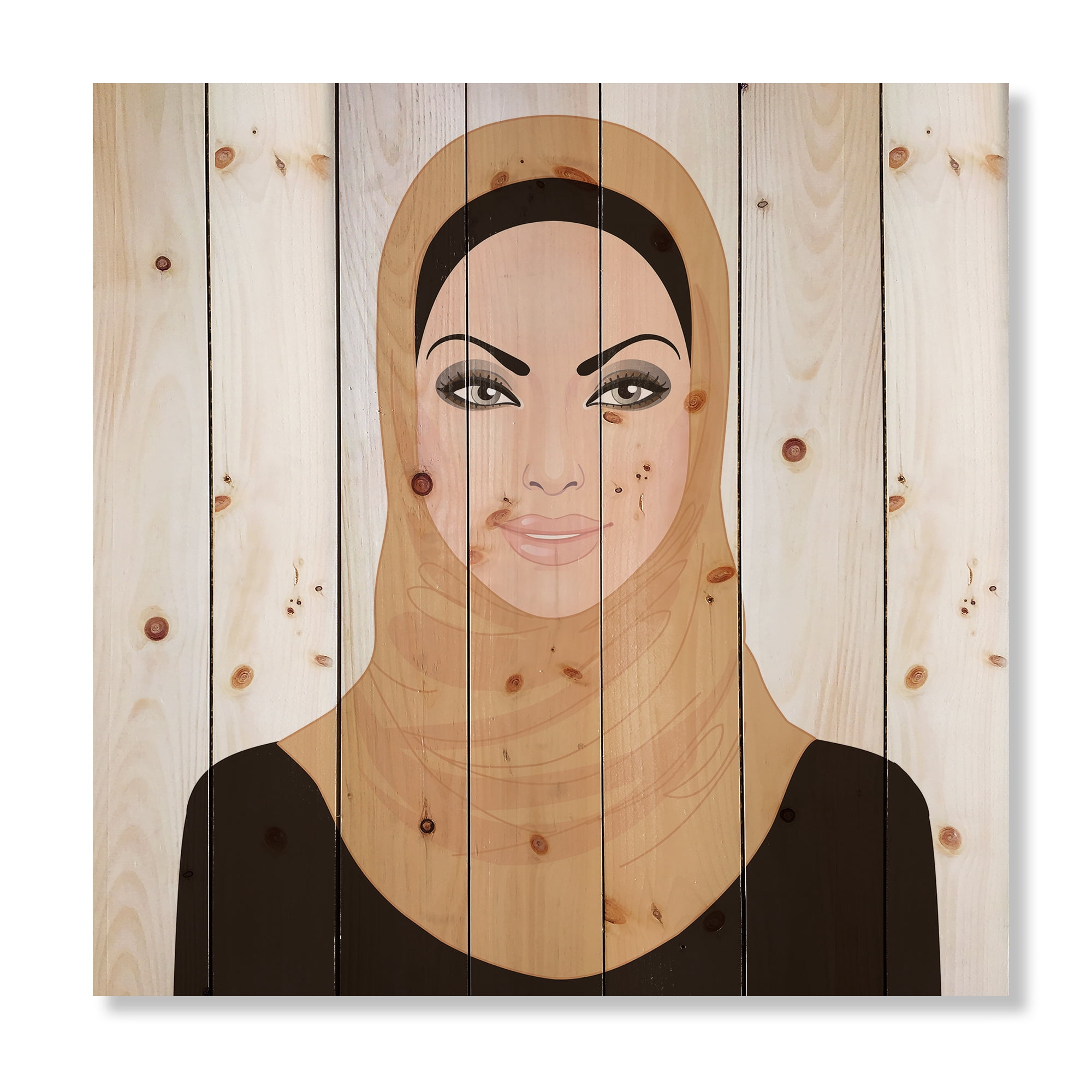 Designart 'Portrait of Muslim Girl In Traditional Hijab' Modern Print on Natural Pine Wood