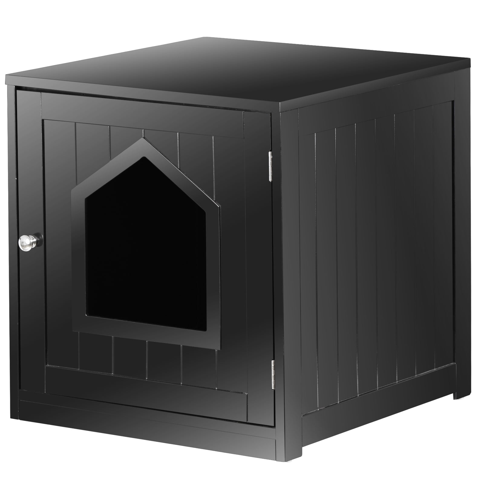 LINJH Enclosed Cat Litter Box Furniture House with Table Hidden Room, Black