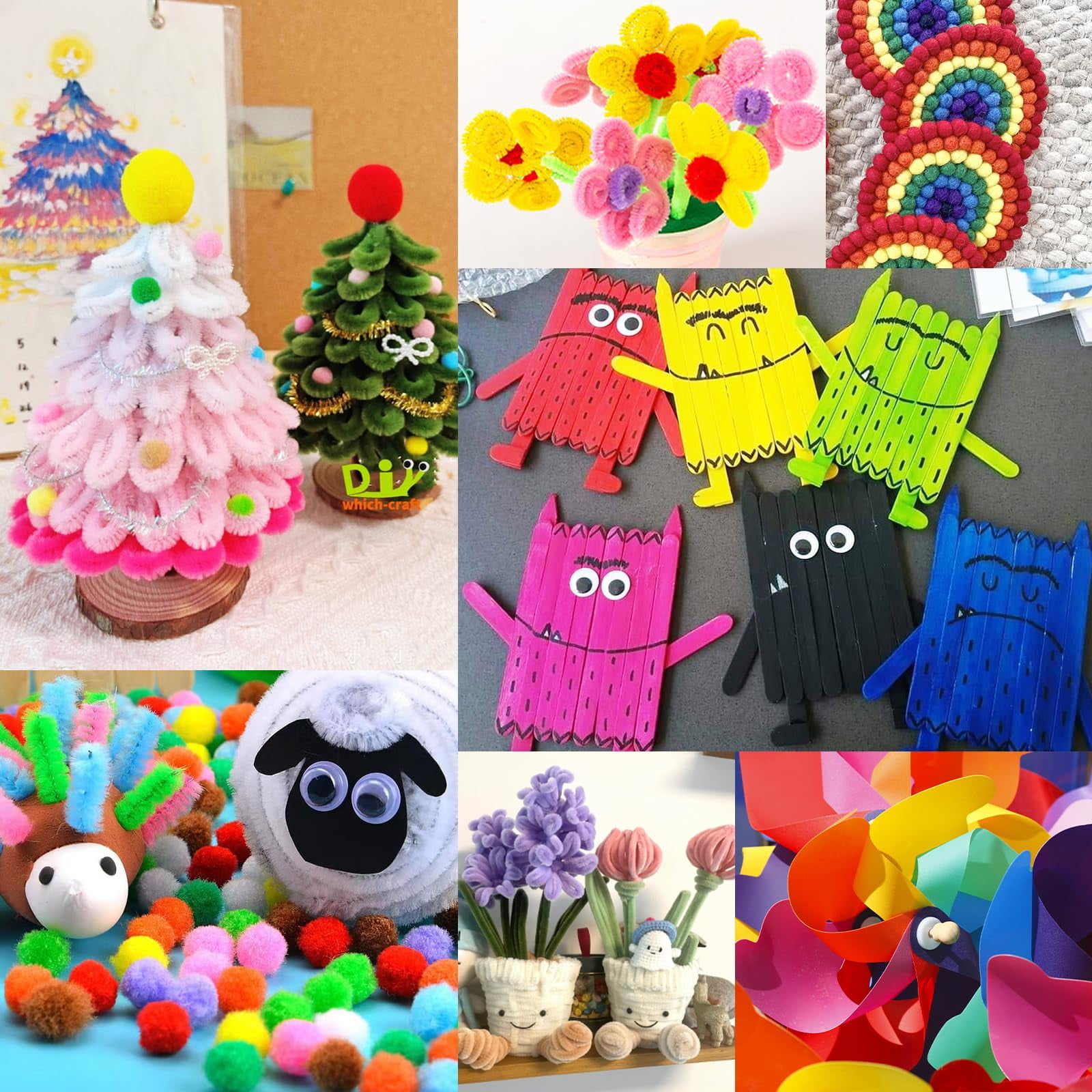 Arts and Crafts Supplies for Kids - Craft Kit with Glitter Glue Stick, Pipe Cleaners Pom Poms Craft & Craft Tools, DIY School Supplies Kit, Girls Toys, Birathday Gifts for Girls Boys Age 4+
