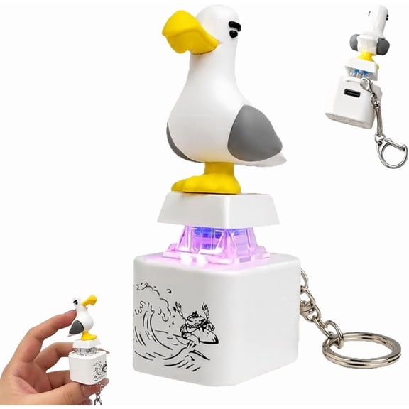 2pcs Seagull Mine Button Keychain Fidget Toys, Real Sound LED Light Rechargeable Clicker Sensory Stress Relief Adult Keyboard Clicky Keychain Noise Maker Button Clicker Keyring Gadget (2)