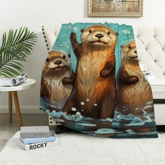 BCIIG Cute Sea Otter Blanket for Kids Adults Animal Otters Party Throw Blankets Lightweight Soft Fleece Cozy for Sofa Couch Bed Living Room Travel Christmas Decor Gifts  40x50in