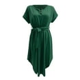 thumbnail image 5 of Jusqu'à 65 % de Réduction! Robes d'Été Mode pour Femmes 2024 Robes Grande Taille pour Col en V Boutons Manches Courtes Robe Couleur Unie avec Ceinture Manches Robe Décontractée, 5 of 5