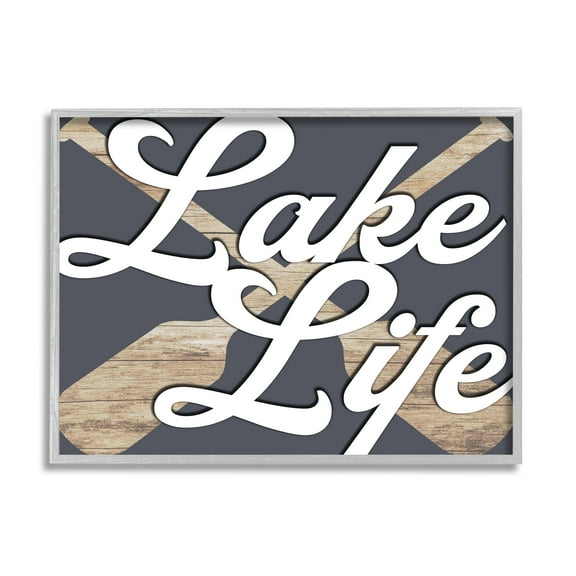 Stupell Lake Life Crossed Boating Oars Landscape Painting Gray Framed Art Print Wall Art